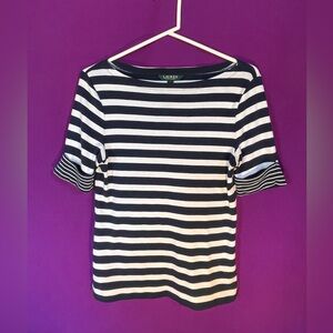 Ralph Lauren Navy and White Striped Short Sleeve Tee